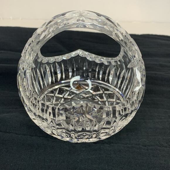 Lead Crystal Heavy Cut Glass Etched Flower Basket w/ Handle Candy Dish Decor - Picture 5 of 9